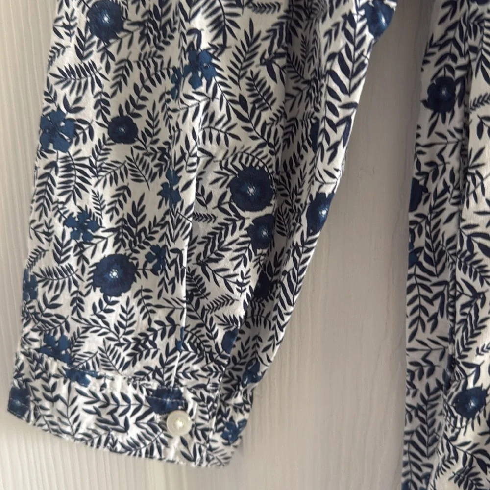 J. Crew Navy and White Floral Long-Sleeve Button Dress - Picture 10 of 16